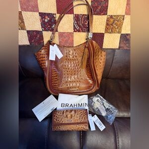 NWT BRAHMIN THELMA TOASTED ALMOND DALTON SHOULDER/TOTE BAG. 3-PIECE SET